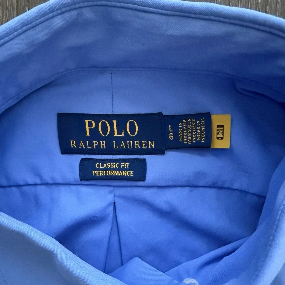 Polo Ralph Lauren Button Down Shirt Large Blue Classic Performance‎ Fit Preppy